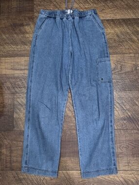 Hannah Size Small Cotton Casual Drawstring Denim Utility Pants Wide Leg Y2K